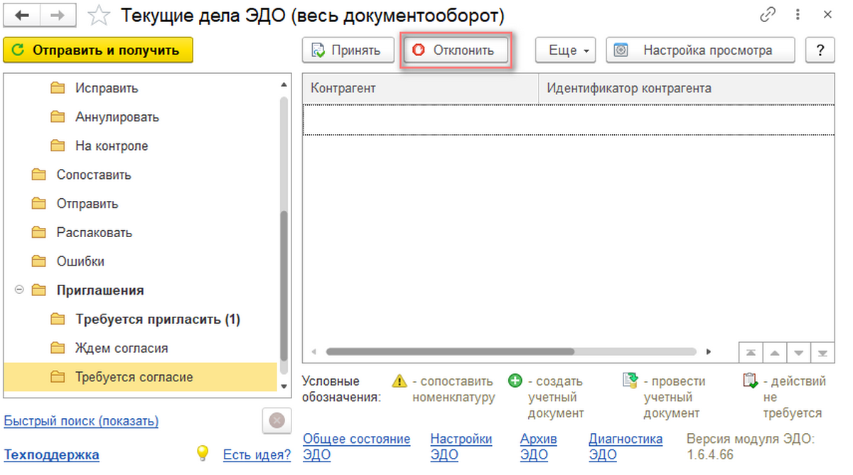 Как отправить приглашение в 1С ЭДО 8.3