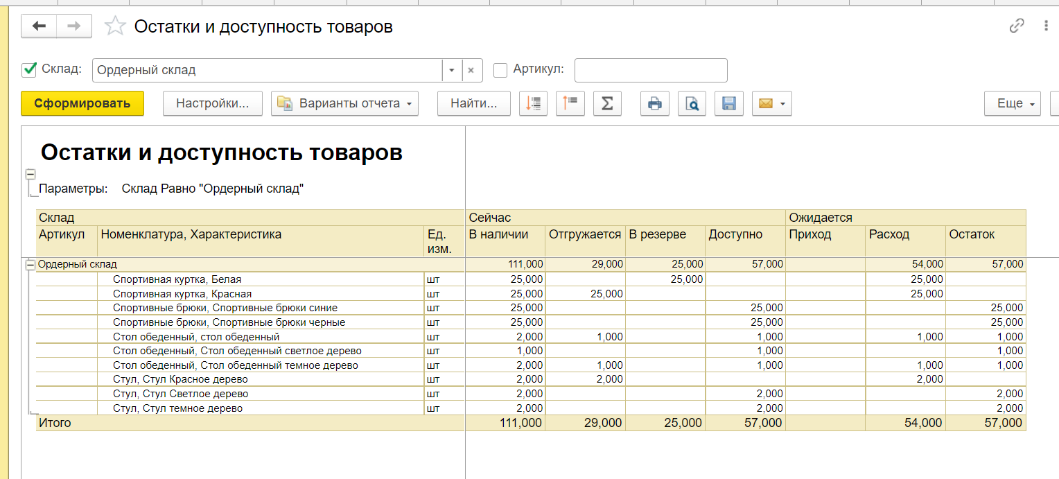 Как посмотреть товары в резерве в 1с ут 11