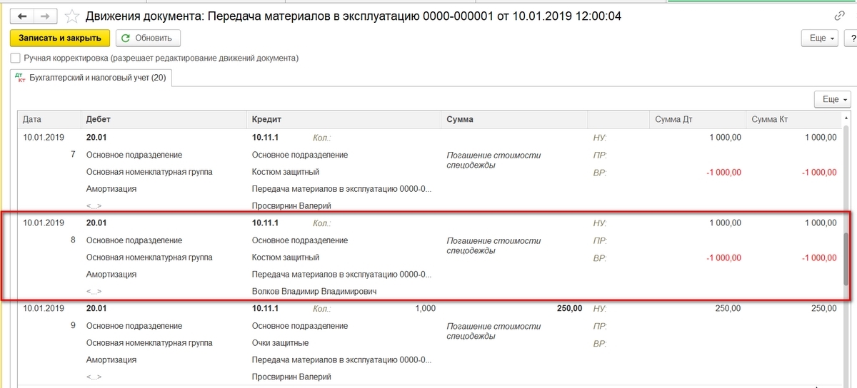 uchet i spisanie spetsodezhdy v 1s 11