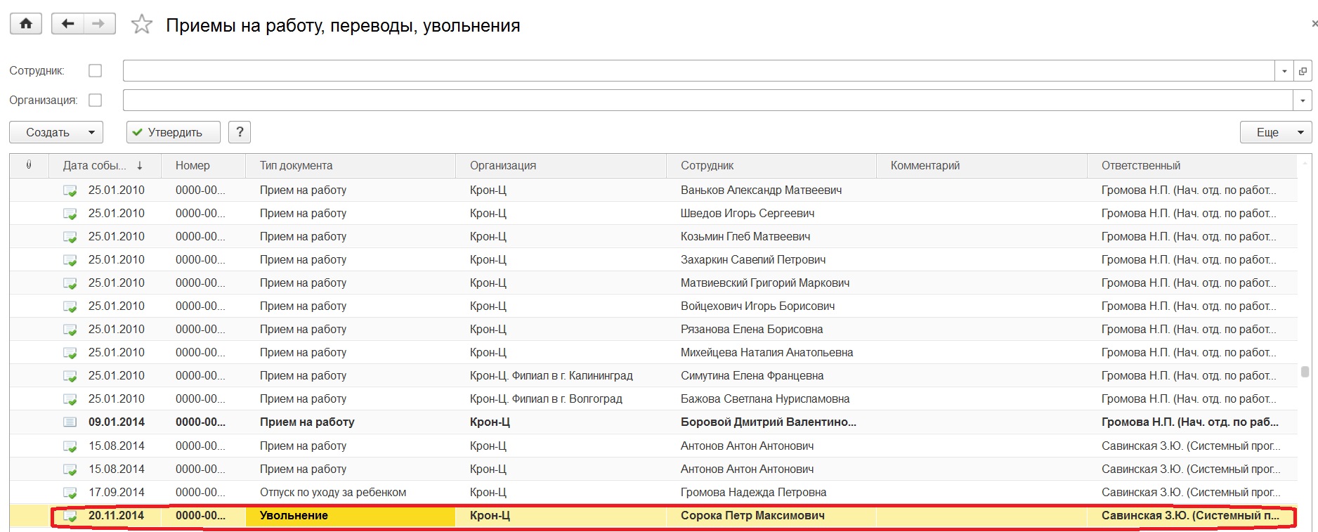 Увольнение в 1С:Зарплата и управление персоналом 8 редакции 3.0